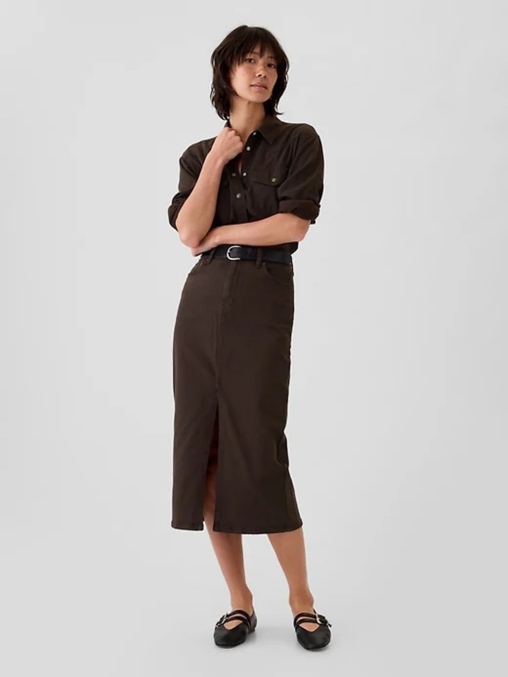 Gap Terra Brown Denim Midi Skirt Size 31/12T